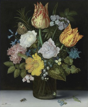 Ambrosius Bosschaert Painting - Flowers and Insect Ambrosius Bosschaert
